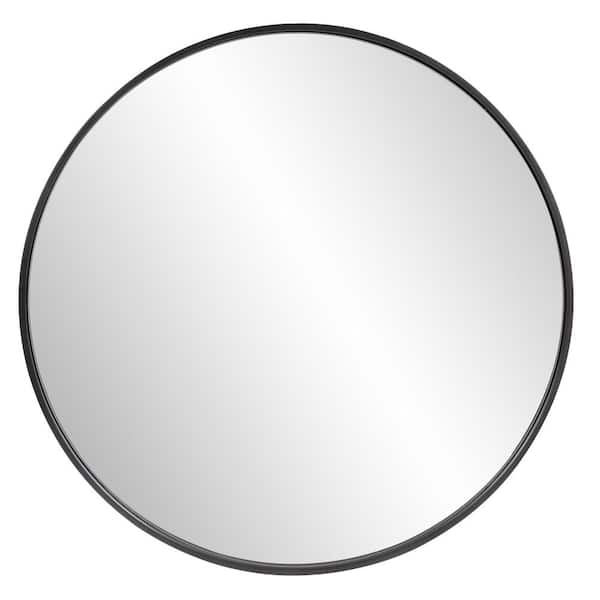 Marley Forrest Medium Round Brushed Black Hooks Casual Mirror (30 in. H x 30 in. W)