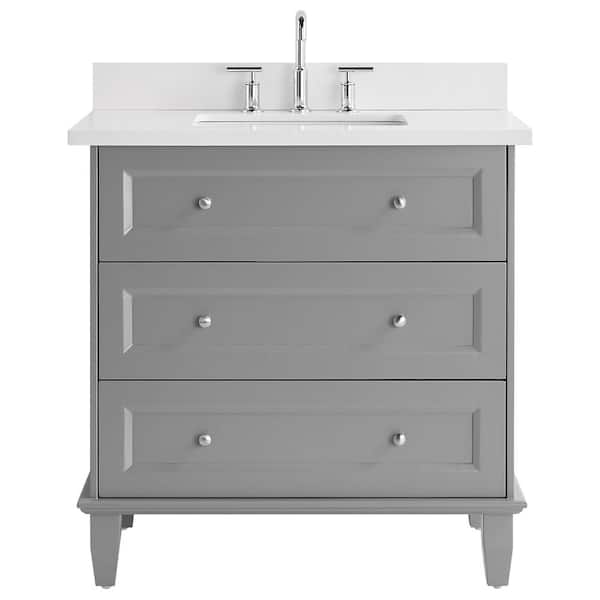 Chameleon Concepts Lenore 36 in. W x 21 in. D x 34 in. H Bath Vanity in Gray with Pure White Quartz Top and Single Sink Ceramic Basin