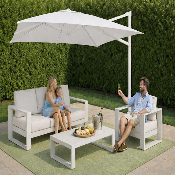 cantilever patio umbrellas home depot Sunnydaze 10-Foot Solar Offset Umbrella with Lights, Cherry The aluminum frame resists rust Hampton Bay 11 ft. Aluminum