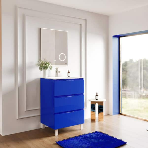 Eviva Olivia 28 in. W x 14 in. D x 34 in. H Single Sink Freestanding Bath Vanity in Blue with White Porcelain Top