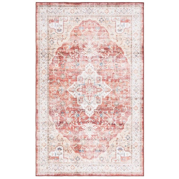 SAFAVIEH Arizona Rust/Gold 3 ft. x 5 ft. Distressed Border Ornate Machine Washable Area Rug