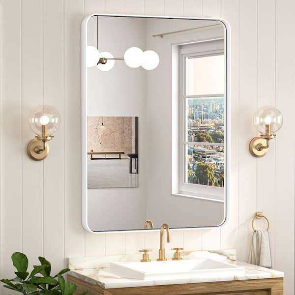 KeonJinn 24 in. W x 36 in. H Modern Rectangular White Aluminum Framed Wall Bathroom Vanity Mirror