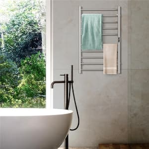10 Bar Wall Mounted Towel Warmer Electric Drying Rack in Stainless Steel with Timer in Silver
