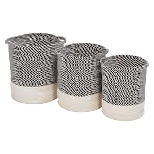 Gray and White Cotton Rope Baskets (Set of 3)