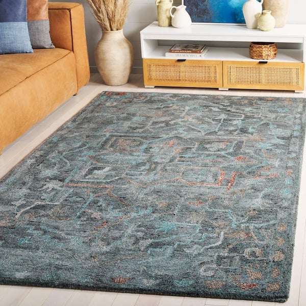 Anatolia Teal/Brown 6 ft. x 9 ft. Border Distressed Area Rug