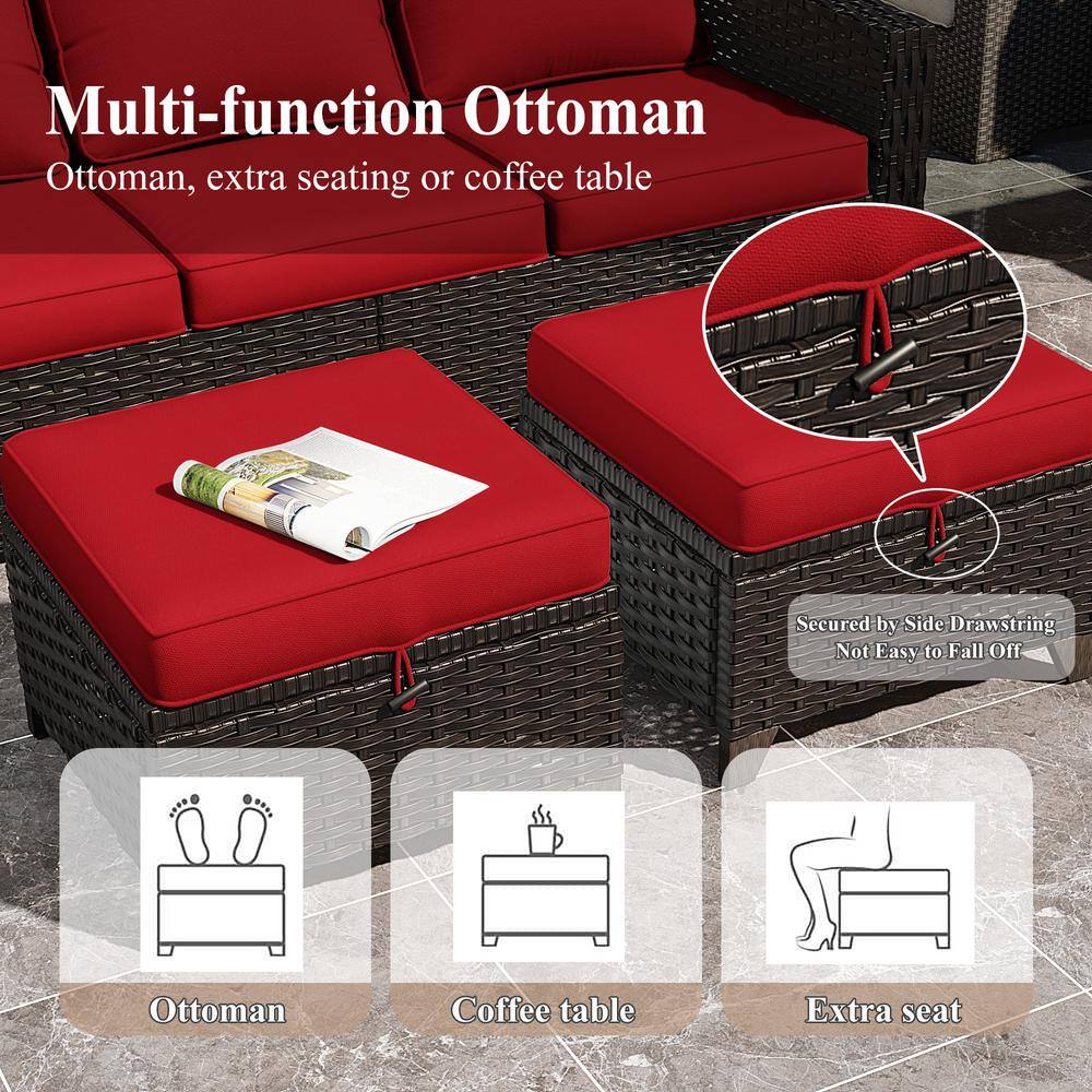 4-Piece Red Cushioned Wicker Patio Swivel Rocking Chair Set