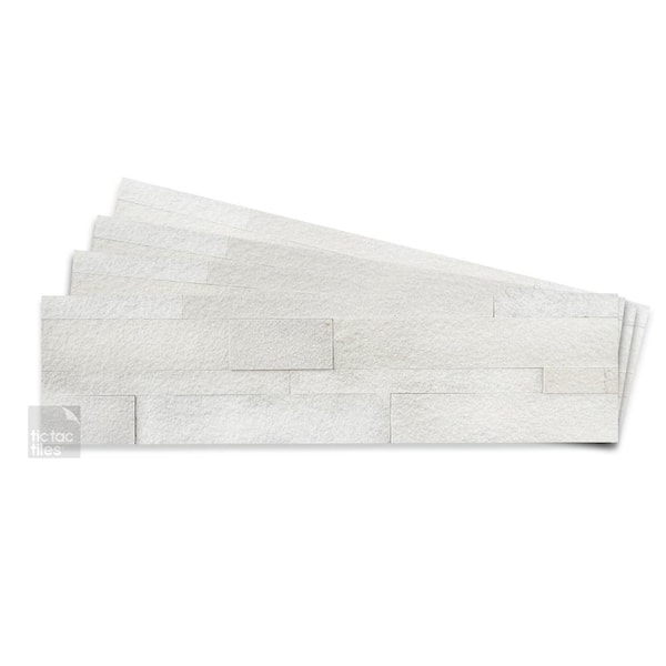 Tic Tac Tiles 12-Sheets White 24 in. x 6 in. Peel, Stick Self-Adhesive Decorative 3D Stone Tile Backsplash [11.6 sq.ft./Pack]