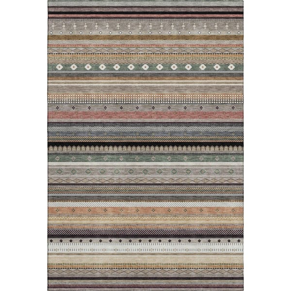 Mayfield Premium Machine Washable Abstract AMF2218 Khaki 8 ft. x 10 ft. Area Rug