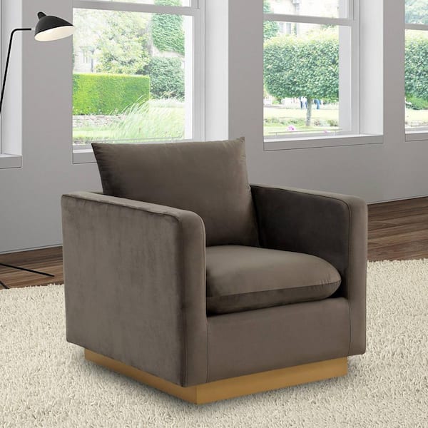 Nervo Modern Gold Frame Dark Grey Velvet Upholstered Accent Arm Chair With Removable cushions