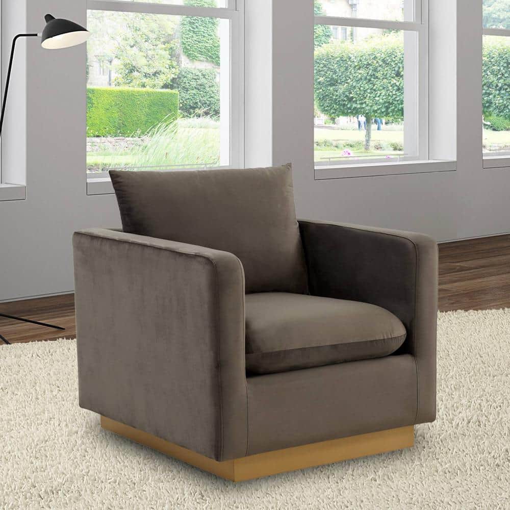 Dark Grey Velvet Wood Frame Accent Chair