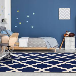 Glamour Collection Non-Slip Rubberback Moroccan Trellis Design Navy 5x7 5 ft. x 6 ft. 6 in. Indoor Area Rug