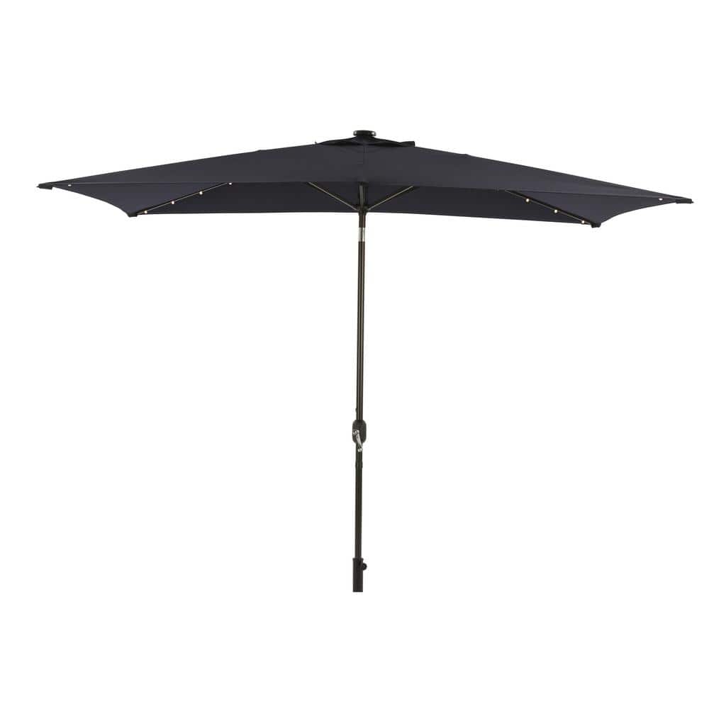 10 ft. x 6.5 ft. Aluminum Market Patio Umbrella with LED Light in Dark Blue