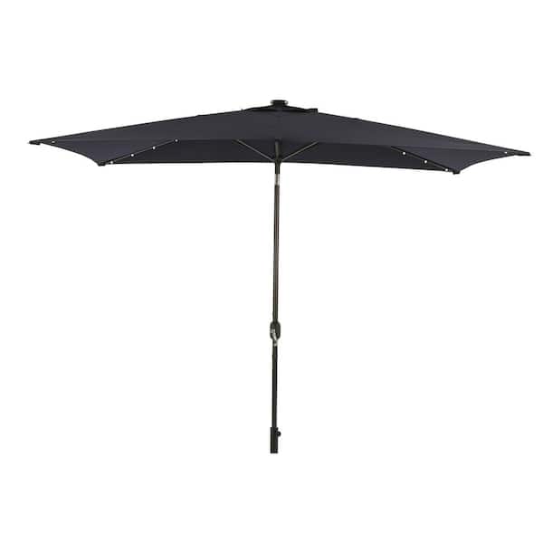 Unbranded 10 ft. x 6.5 ft. Aluminum Market Patio Umbrella with LED Light in Dark Blue