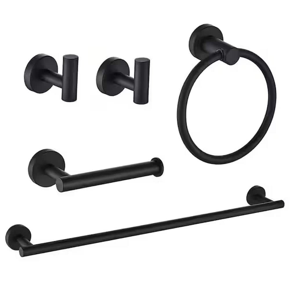 Matte Black Stainless Steel 5-Piece Bathroom Hardware Set