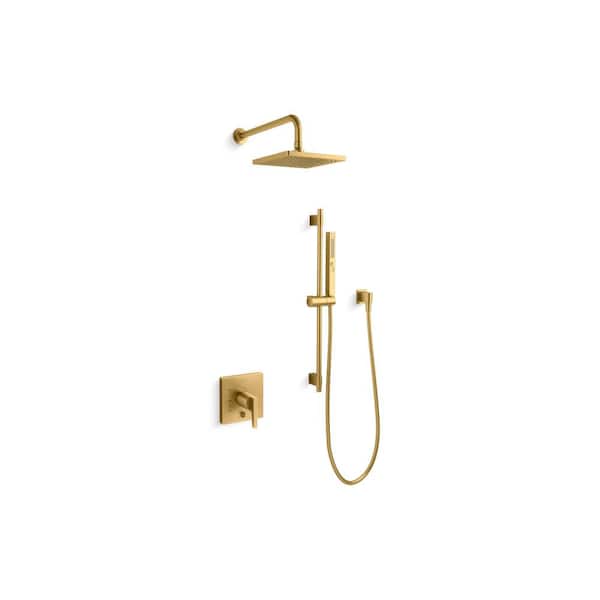 KOHLER Honesty 2-Spray Dual Wall Mount Fixed and Handheld Shower Head 1.75 GPM in Vibrant Brushed Moderne Brass