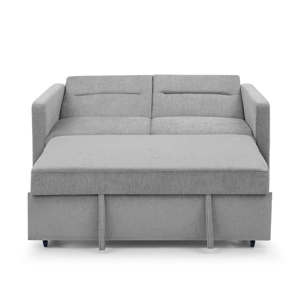 ATHMILE Gray 54.5 in. Adjustable Back 2-Seater Loveseats Sofa Bed with Pull-Out Bed