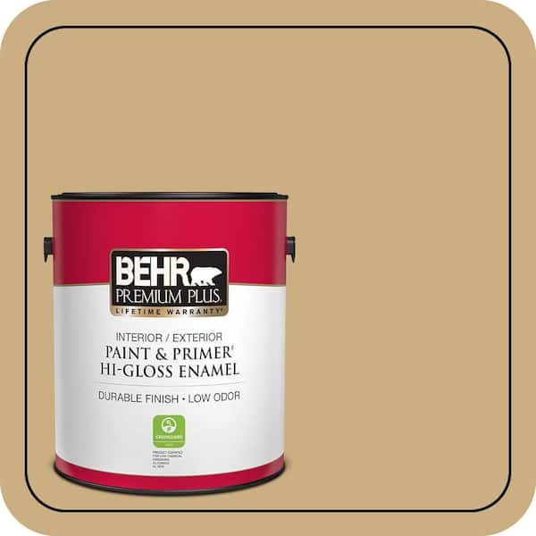 BEHR PREMIUM PLUS 1 gal. #S310-4 Perennial Gold Hi-Gloss Enamel Interior/Exterior Paint & Primer