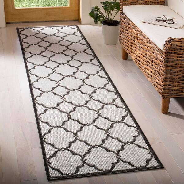 Linden Light Gray/Charcoal 2 ft. x 8 ft. Border Trellis Geometric Indoor/Outdoor Runner Rug