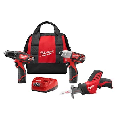M12 12V Lithium-Ion Cordless Combo Tool Kit (3-Tool) w/(2) 1.5Ah Batteries, (1) Charger, (1) Tool Bag