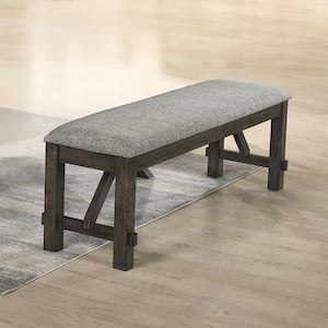 New Classic Furniture Gulliver Brown Solid Wood Dining Bench with 60 in. Gray Fabric Seat