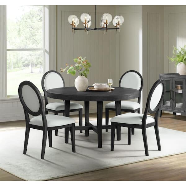 Armes Modern Black Wood 54 in. Round Dining Table Seats-4