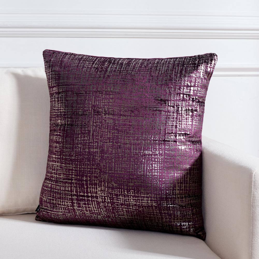 Purple and Silver Viscose Velvet Square Decorative Pillow