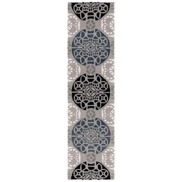 Wyndham 2 ft. x 13 ft. Gray/Black Geometric Runner Rug