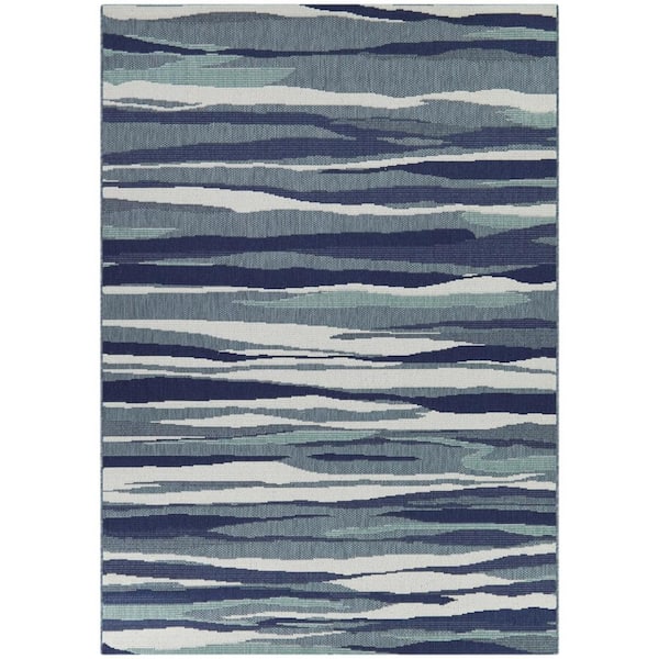 BALTA Larkin Dark Blue 8 ft. x 10 ft.  Abstract Indoor/Outdoor Area Rug