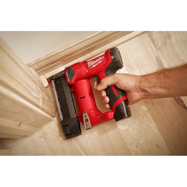Milwaukee - M12 12-Volt 23-Gauge Lithium-Ion Cordless Pin Nailer with Compact Battery Pack 2.0Ah and Charger Starter Kit