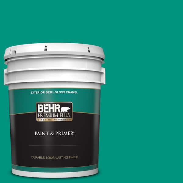 BEHR PREMIUM PLUS 5 gal. #S-G-480 Aqua Waters Semi-Gloss Enamel Exterior Paint & Primer