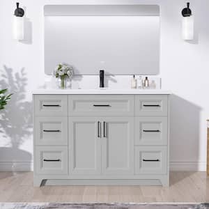 48 in. W x 21.5 in. D x 33.5 in. H Bath Vanity Cabinet without Top Bathroom Vanity Freestanding Solid Wood in Light Gray