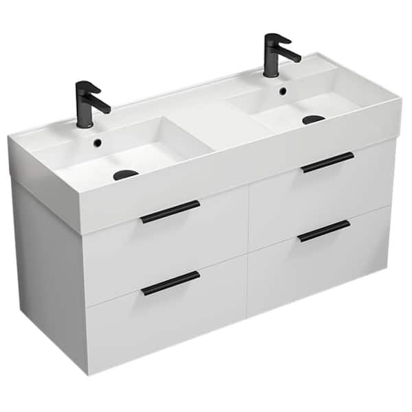 DERIN Derin 47.64 in. W x 47.64 in. D x 25.2 in. H Wall Mounted Bath Vanity in Glossy White with Vanity Top Basin in White