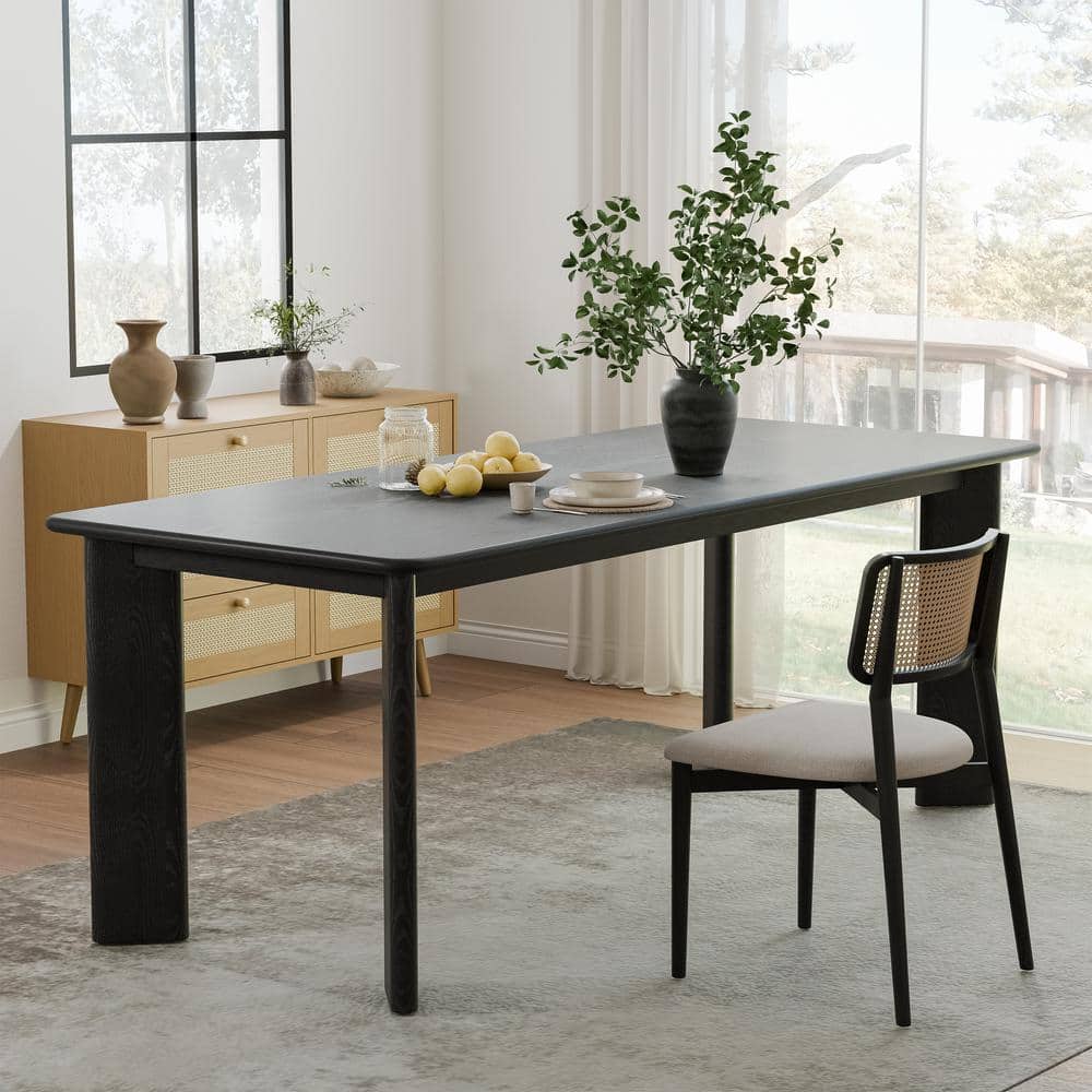 Black Rectangle Wood 79 in. 4-Legs Kitchen Table Dining Table Seats 8 price history on PriceWatchPro