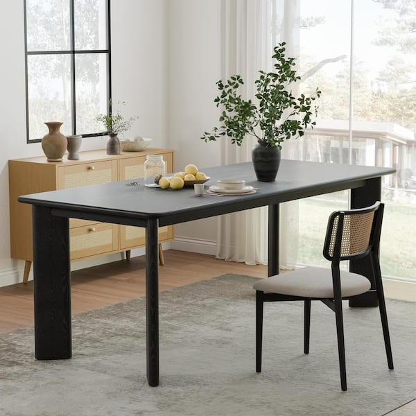Black Rectangle Wood 79 in. 4-Legs Kitchen Table Dining Table Seats 8