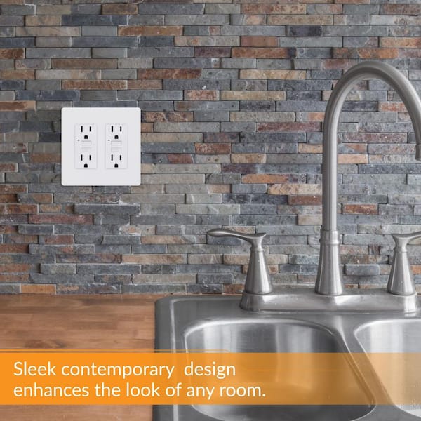 White 5 Pack Switch Dimmer Screwless Wall Plate Decor 2 Gang for Outlet GFCi