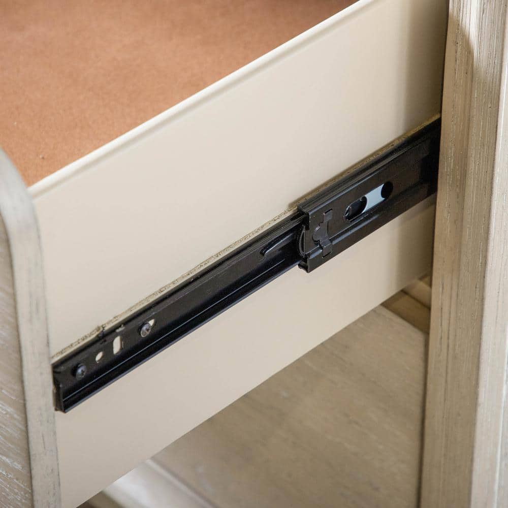 Oak and Metal 2-Drawer Nightstand with Brass Handles