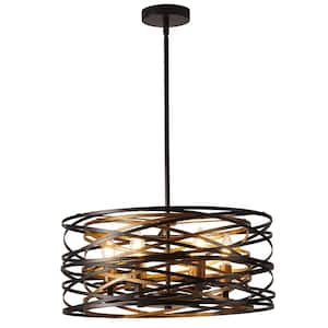 Industrial 6-Light Drum Black Cage Chandelier Farmhouse Metal Hanging Light Fixture