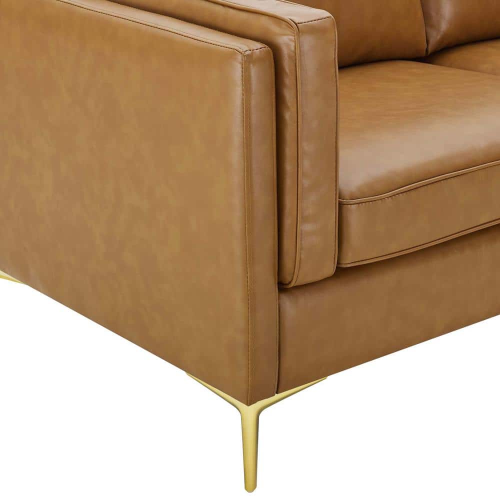 Kaiya Tan Faux Leather Sofa with Gold Metal Legs