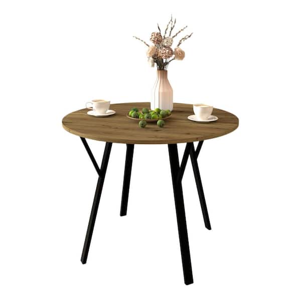 Metal Outdoor Dining Table 35.43 in. Round Dining Table, Small Circle Kitchen Table with Metal Black Legs