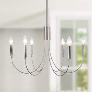 Hook 6-Light Nickel Classic Candle Style Chandelier for Kitchen Dining Room Living Room