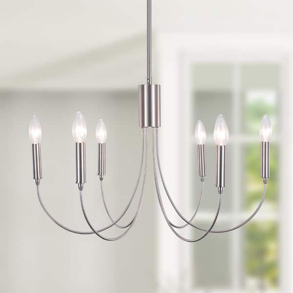 LWYTJO Hook 6-Light Nickel Classic Candle Style Chandelier for Kitchen Dining Room Living Room