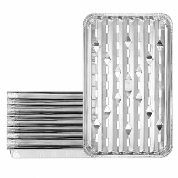 "13 x 8.6" 20-Piece Aluminum Nonstick Perforated Grill Pan Trays in Silver, Food-Grade Disposable