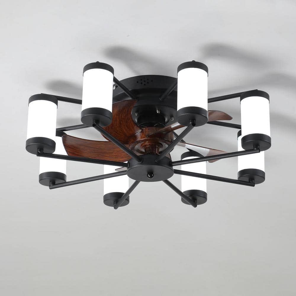 22 in. LED Indoor Black Ceiling Fan with Creative Windmill Lights, Flush Mo