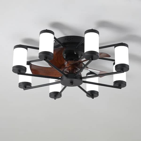 Unbranded 22 in. LED Indoor Black Ceiling Fan with Creative Windmill Lights, Flush Mount Fan Light with Dimmable and Remote