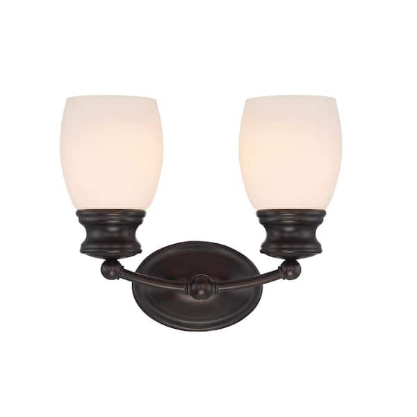 Savoy House Elise 12.25 in. W x 10.5 in. H 2-Light English Bronze Bathroom Vanity Light with Frosted Glass Shades