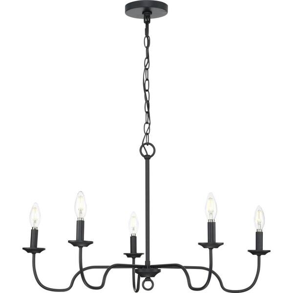 Progress Lighting Canebrake 5-Light Matte Black Farmhouse Chandelier Light