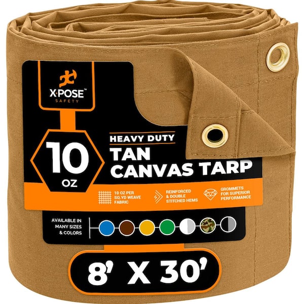 Canvas Heavy Duty 8 ft. W x 30 ft. L Tan 10 oz. Tarp