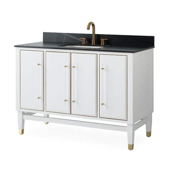 48" White Birch Wood Bathroom Sink Vanity with Black Countertop