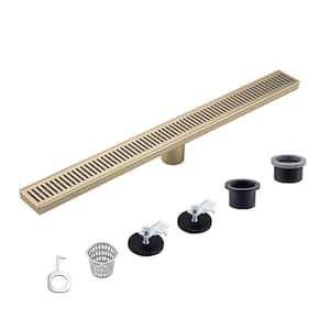 28 in. Stainless Steel Linear Shower Drain with Square Pattern Drain Cover in Brushed Gold