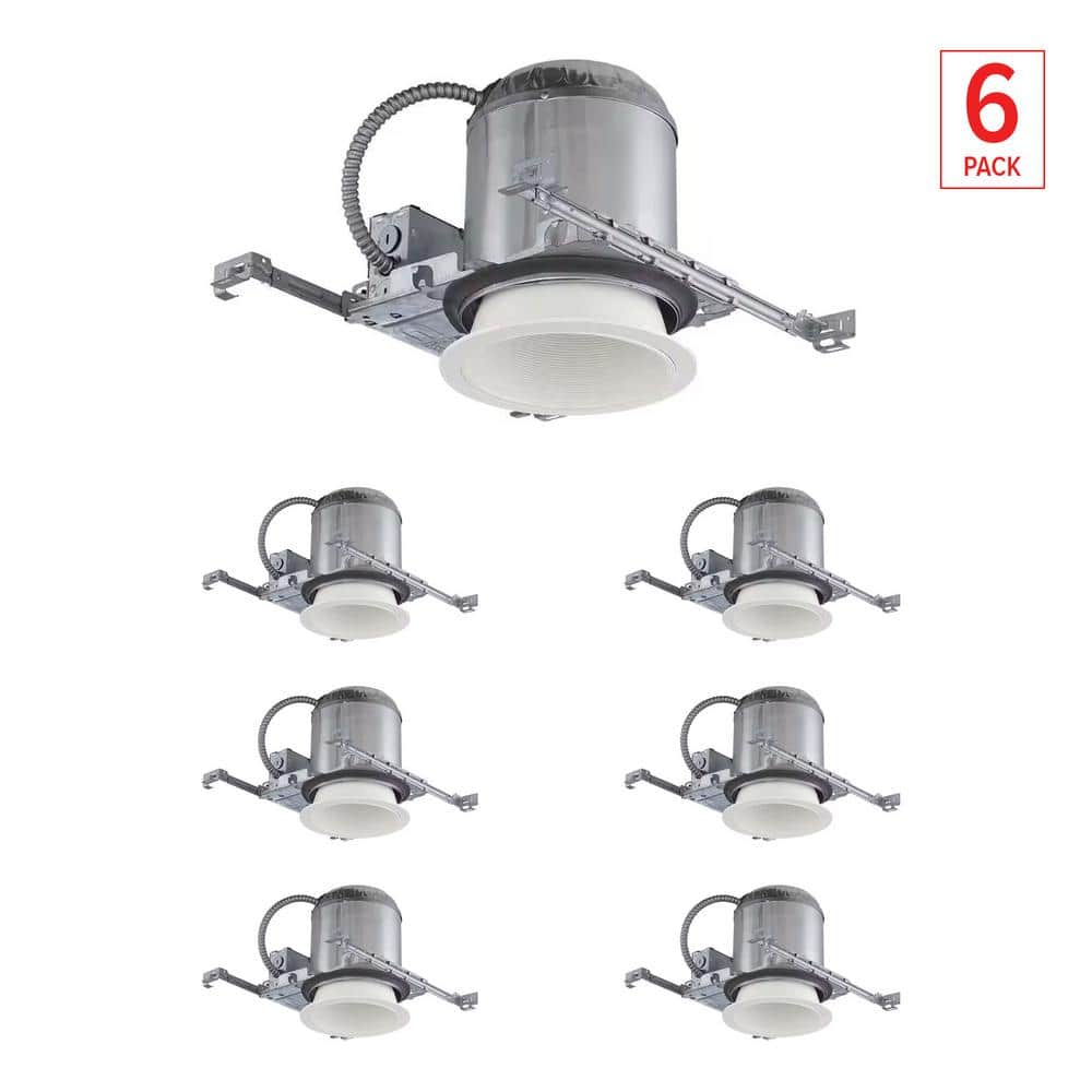 6 in. Aluminum E26-Base Bulb White Baffle Recessed Can Light Trim New Const